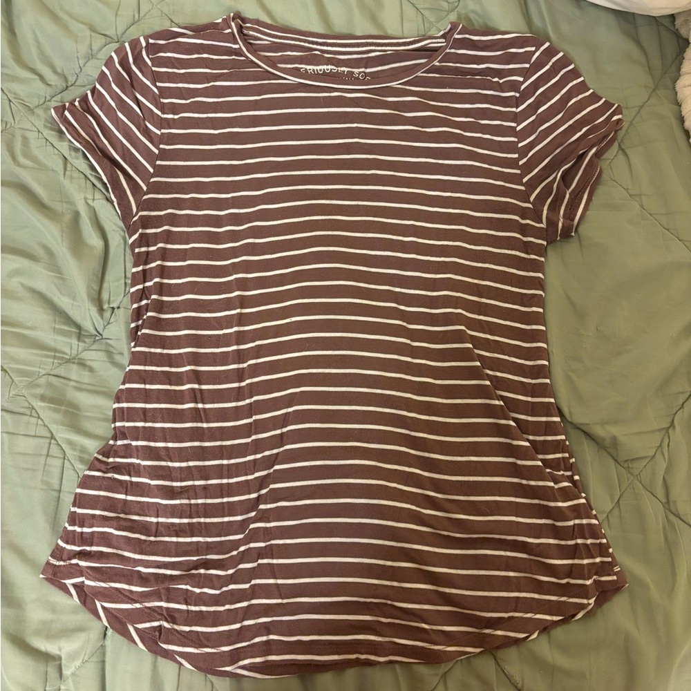 Aeropostale Brown and White Striped Tee
